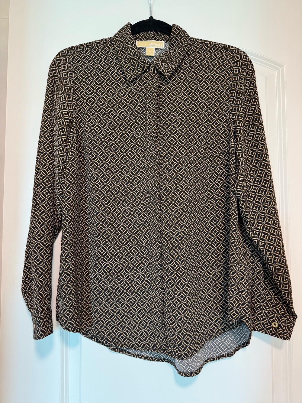 Michael Kors Black & Gold Patterned Button-Up Blouse